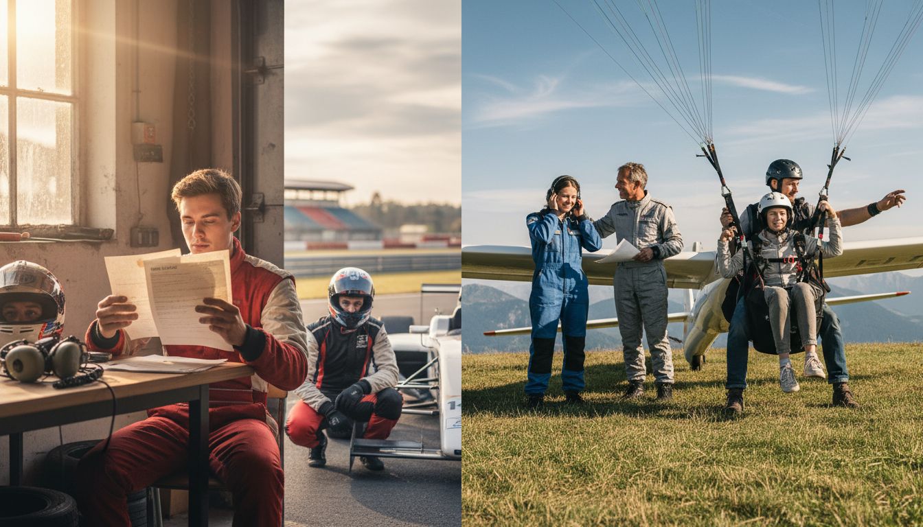 Motorsport- und Flugsport-Einsteiger bereiten sich auf ihre Hobbys vor