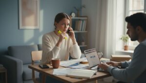 Junge Erwachsene analysieren Versicherungsunterlagen an einem Schreibtisch